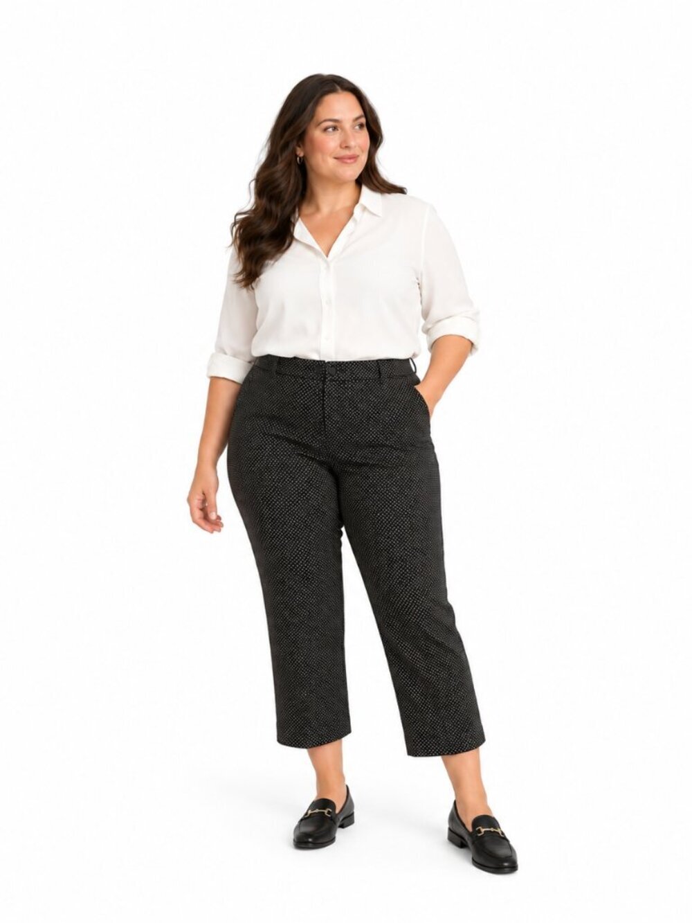 Lane Bryant Womens 14 Black White Micro Dot Cropped Stretch Dress Pants